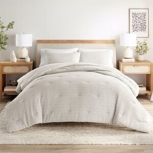 NEW Becky Cameron Waffle Textured King Comforter Set – Dune Beige (3-Pc)
